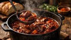 Slow-cooked beef shank goulash with rich paprika gravy