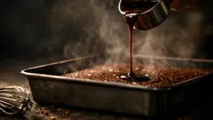 Ultra-easy fudgy cocoa sheet cake bars with a pour-over soak